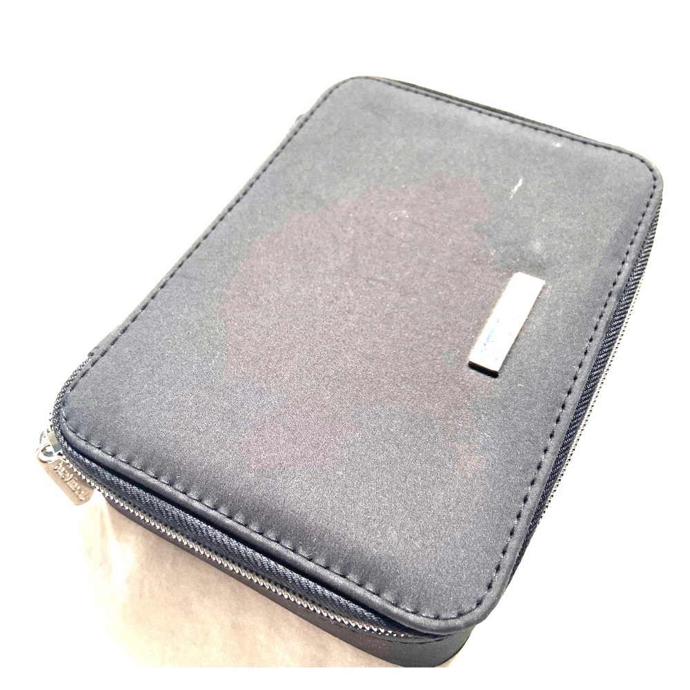 Small black makeup bag with nail polishes included